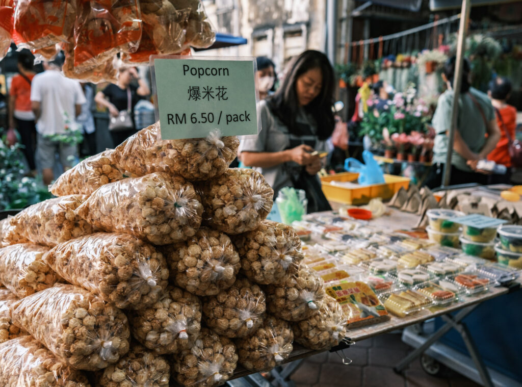 Snack stand at Chowrastra Street, George Town, Penang, Malaysia.