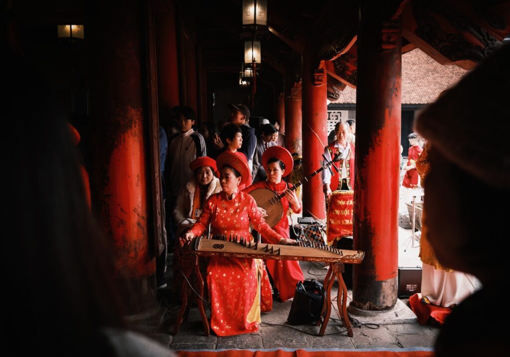 Musicians perform at the House of Ceremonies, which houses an altar to Confucius and his followers.